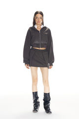 Dark Grey Starry Sky Rhinestone False Two-Piece Collar Hoodie - Set