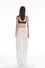 White Satin Panel Raw Edge Jeans