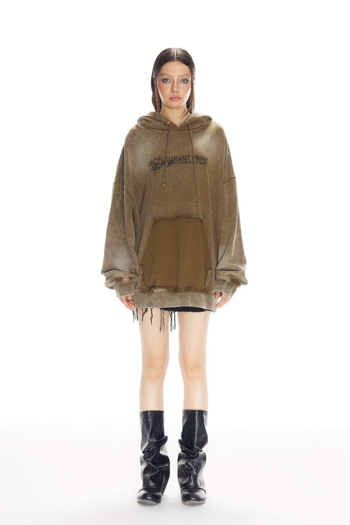 Waterwash Mustard Green Misplaced Logo Hoodie