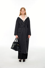 Grey Lace-Up Wool Coat