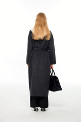 Grey Lace-Up Wool Coat
