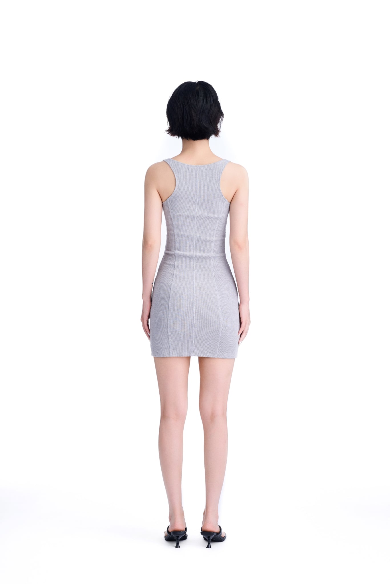 Grey Seam Detail Embroidered Logo Dress