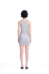 Grey Seam Detail Embroidered Logo Dress