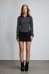 Striped Patchwork Polo-neck Base Top