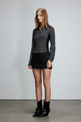 Striped Patchwork Polo-neck Base Top