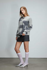 Color Block Loop Jacquard Round Neck Pullover