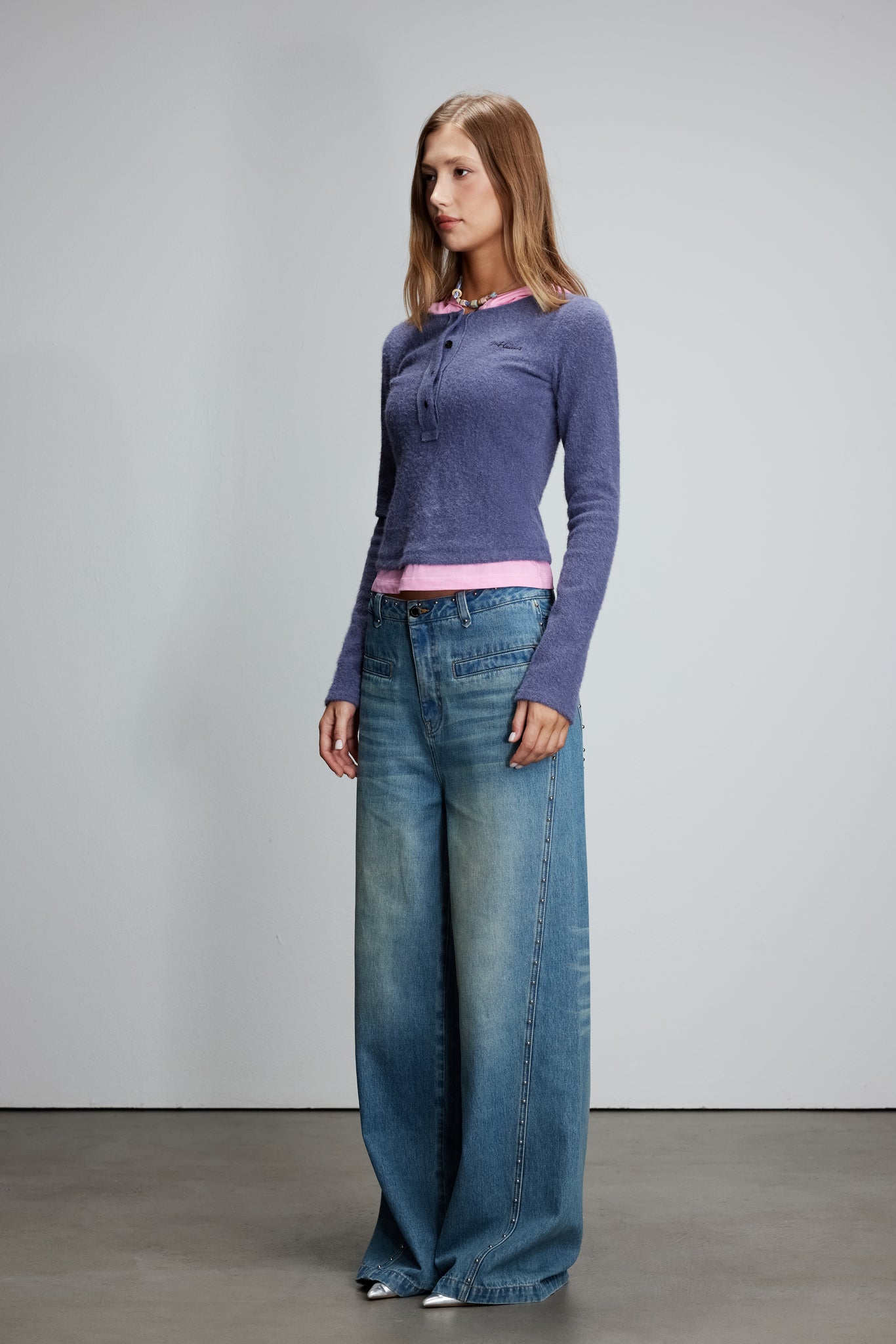 Knitted patchwork faux two-piece striped hooded top