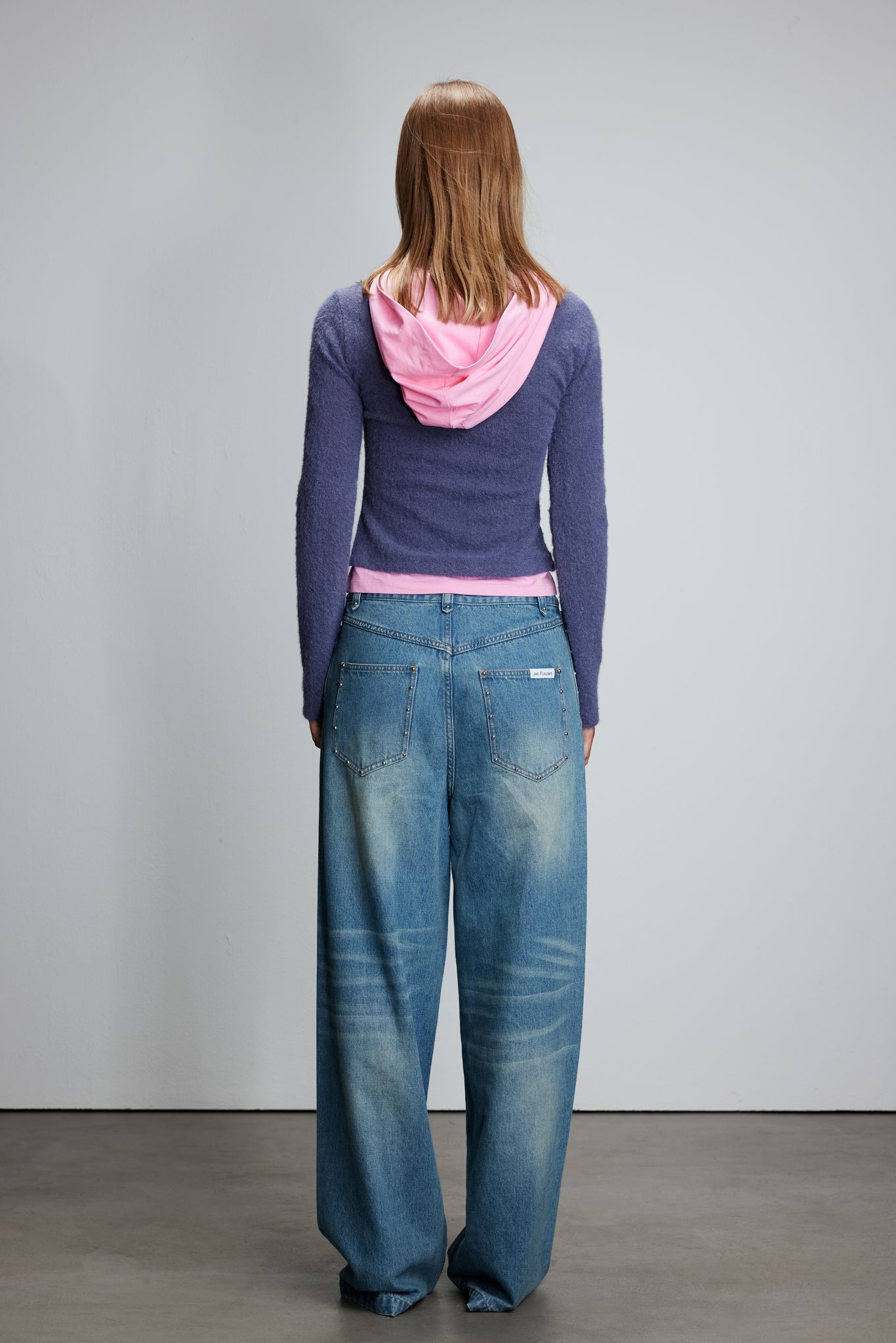 Knitted patchwork faux two-piece striped hooded top