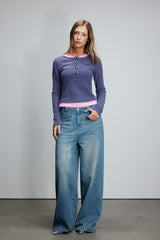 Knitted patchwork faux two-piece striped hooded top