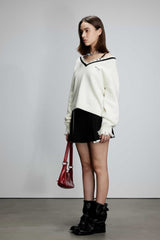 Yak Wool V-Neck Distressed Two-Piece Sweater Set