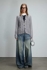 Grey Mohair Fake Two-Piece Cardigan