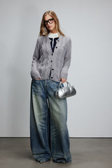 Grey Mohair Fake Two-Piece Cardigan