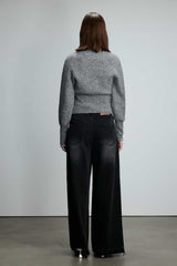 Grey Zip-up Baseball Logo Knit Sweater