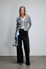 Grey-Pink Color Block Sailor Collar Fake Two-Piece Zip Knit Sweater