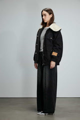 Black Contrast Panel Jacket  with Faux Fur Collar