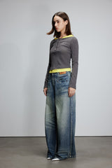 Knitted patchwork faux two-piece striped hooded top