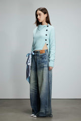 Mohair Asymmetric Lapel Cardigan