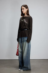 Colorful LOGO lazy off-the-shoulder long-sleeved top