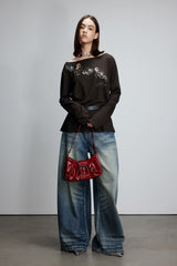 Colorful LOGO lazy off-the-shoulder long-sleeved top