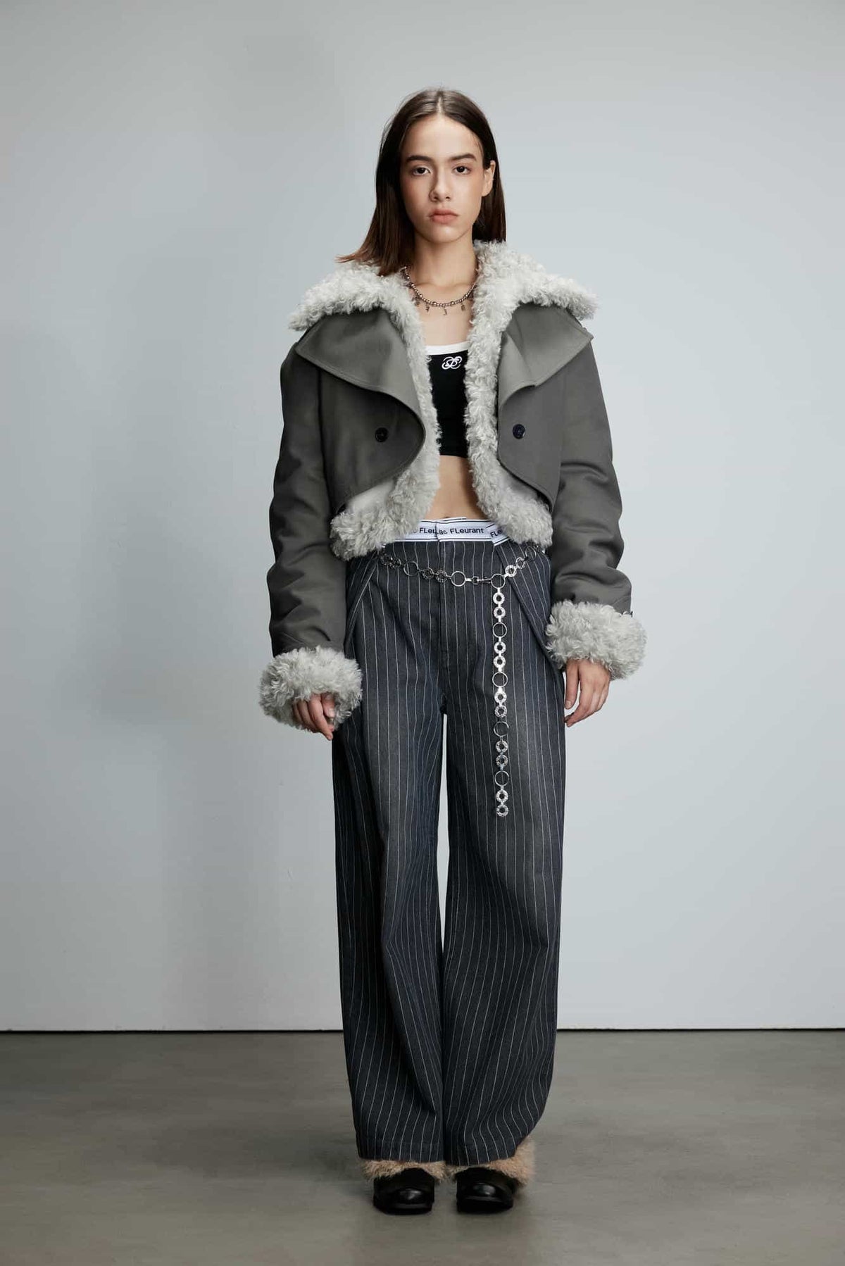 Logo Webbing Stripe Denim Fold-Over Trousers