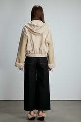 Color-Block  Hooded Cotton  Jacket with Shearling Sleeves