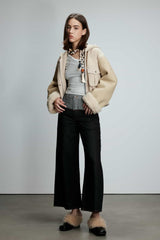 Color-Block  Hooded Cotton  Jacket with Shearling Sleeves