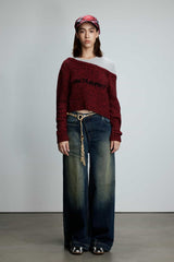 Diagonal Waist Vintage Washed Wide-Leg Pants