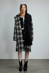 Detachable Scarf Plaid Long Coat