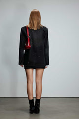 Black Washed Acid Wash Denim Blazer