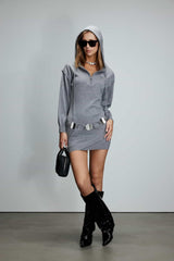 Grey Irregular Hem Hooded Knit Dress
