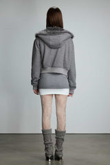 Square Reversible Knit Hooded Eco-Wool Coat