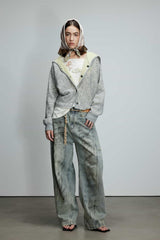 Grey-Yellow Double-Faced Jacquard Sailor Collar Logo Sweater