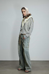 Grey-Yellow Double-Faced Jacquard Sailor Collar Logo Sweater