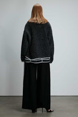 Color Block Stripe Panel Alpaca Wool Coat