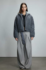 Plush-Filled Hooded Down Jacket  (Faux Fur Trim)