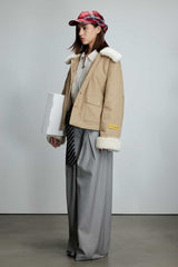 Khaki Paneled Fur Trim Coat