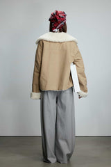 Khaki Paneled Fur Trim Coat