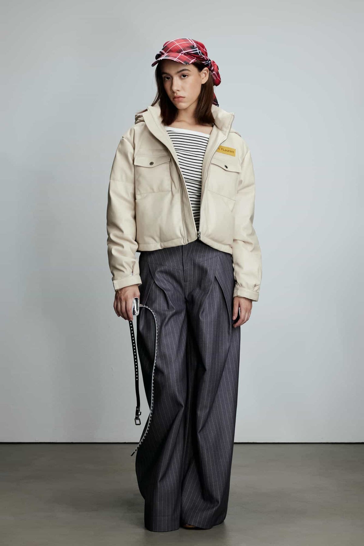 Beige PU Leather  Down Jacket