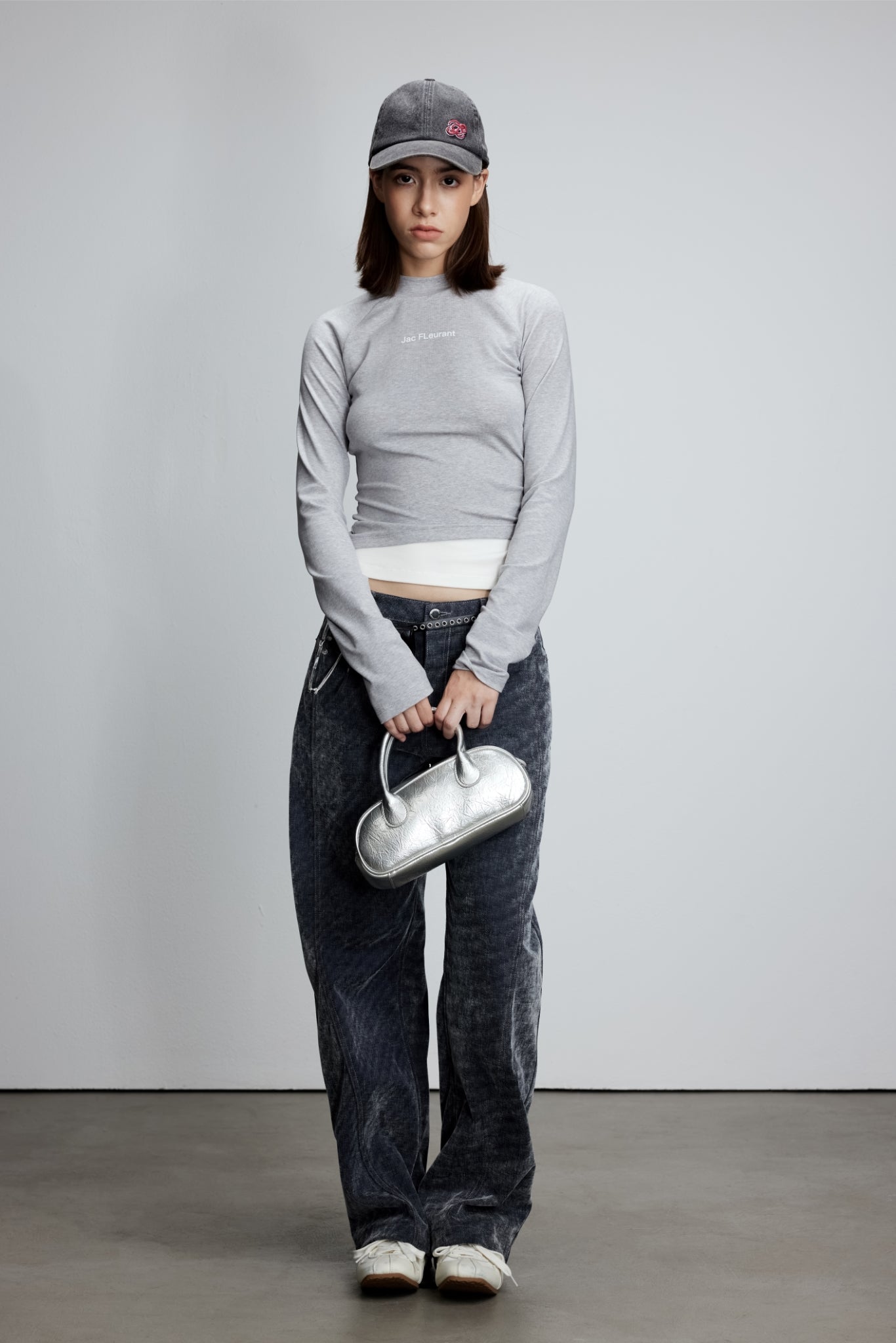 Grey & White Color Block Logo Top