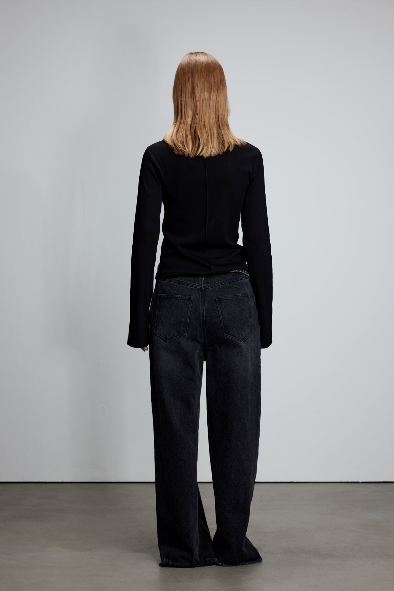 Black Embroidered Logo Seam Detail Long Sleeve Top