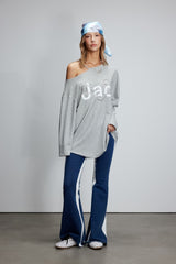 Grey Rhinestone Print Cold Shoulder T-Shirt
