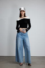 Shirt Collar Panel One-Shoulder Top