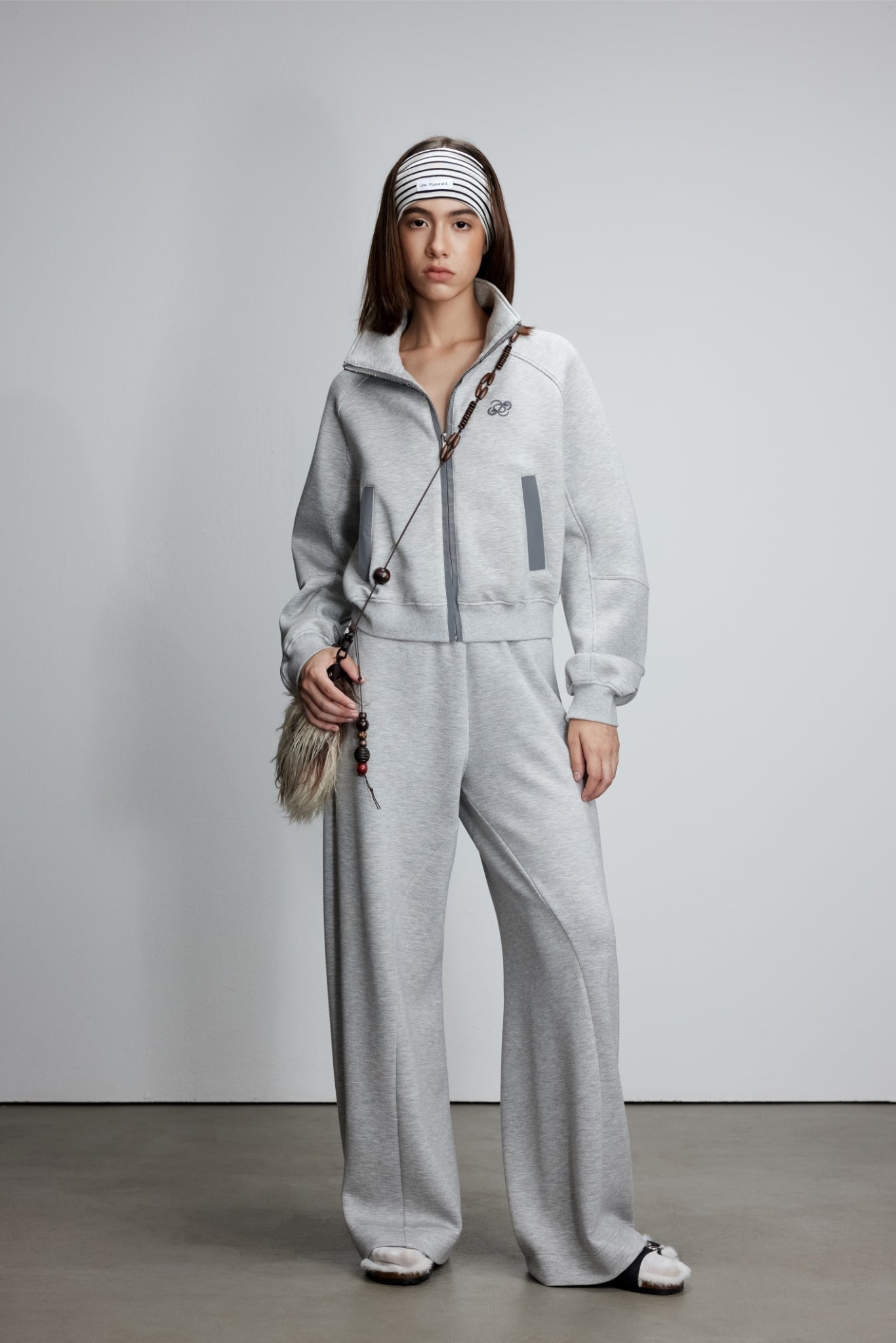 Grey Color Block Tech Mesh Zip Jacket