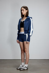 Side-Stripe Knit Denim Zip-Up Top - Set