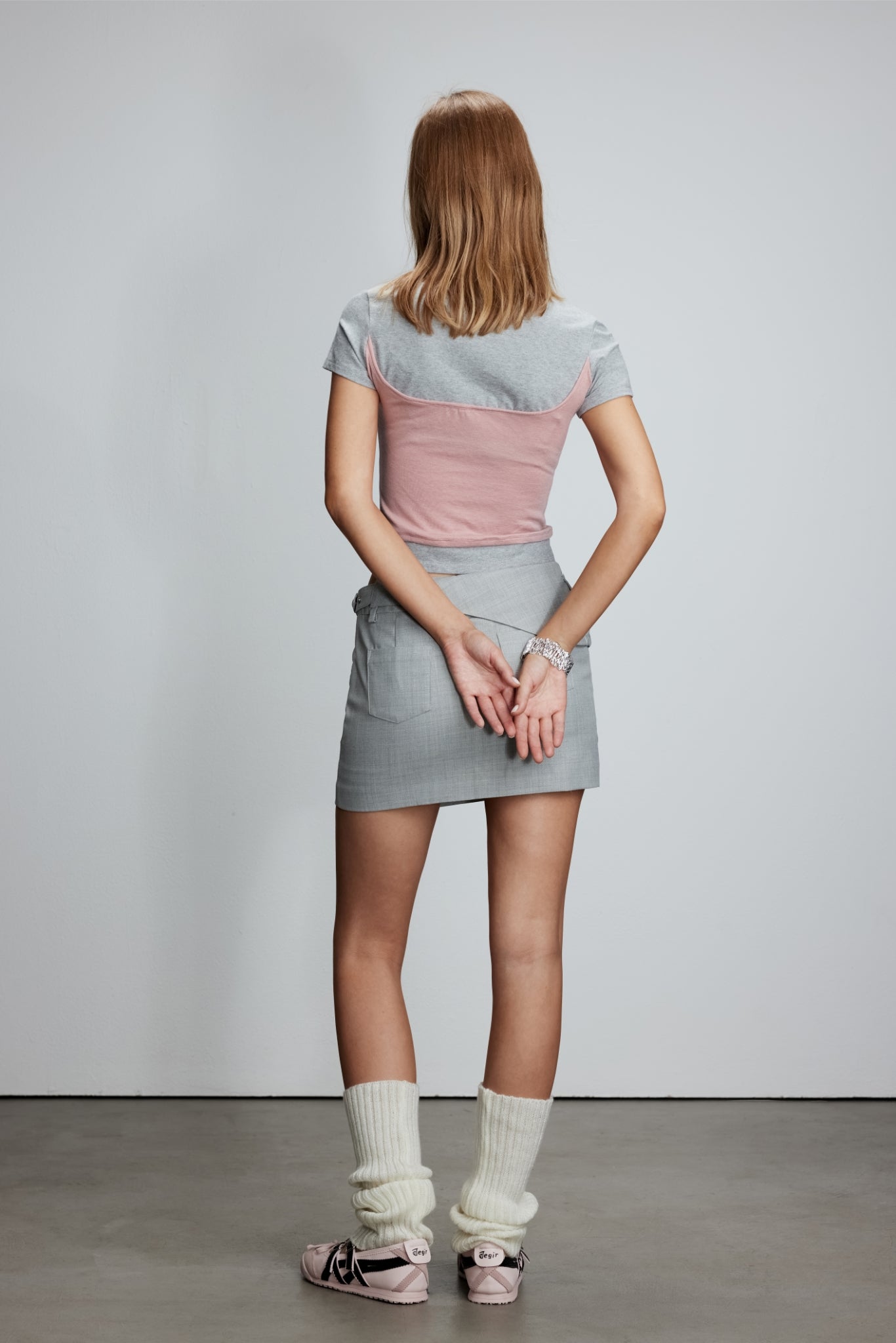 Belted Panel Pocket Slit Asymmetrical Skirt