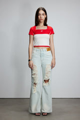 Contrast Square Neck Short Sleeve Top