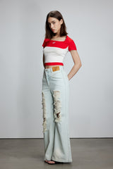 Contrast Square Neck Short Sleeve Top