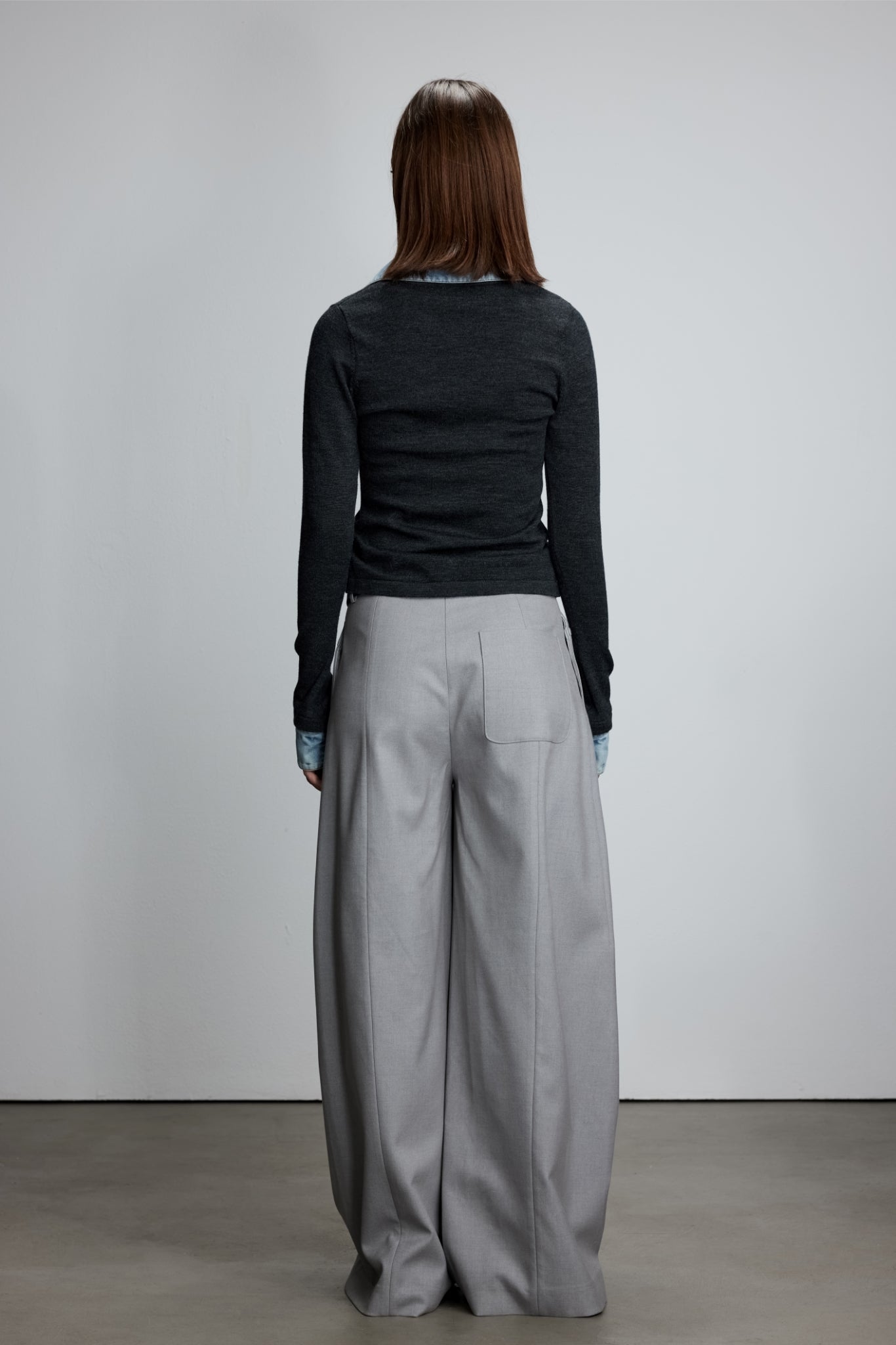Grey V-Waist Double Pleat Trousers