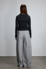 Grey V-Waist Double Pleat Trousers