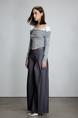 Grey Stripe V-Waist Double Pleat Trousers